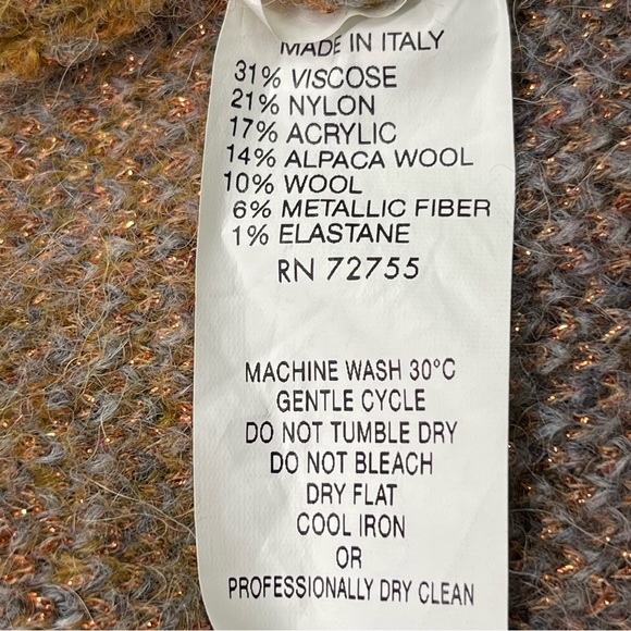 Oriana Metallic Plaid Alpaca Wool Blend Long Sweater Coat Duster Cardigan Sz M - Picture 11 of 11